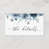 Dusty Blue Navy Pastel Flowers Weddenschap Details Informatiekaartje (Voorkant)