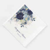 Dusty Blue Navy Peony & Eucalyptus Gold Floral Servet (Hoek)