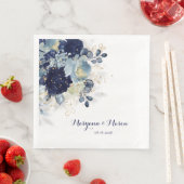Dusty Blue Navy Peony & Eucalyptus Gold Floral Servet (Insitu)