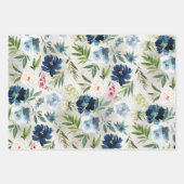Dusty Blue & Navy Peony Floral Greenery Garden Inpakpapier Vel (Voorkant 2)