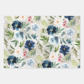 Dusty Blue & Navy Peony Floral Greenery Garden Inpakpapier Vel (Voorkant 3)