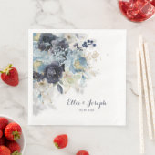 Dusty Blue Navy Peony Sparking Gold Floral Servet (Insitu)