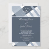 Dusty Blue Navy Pset White Ring Logo Wedding Kaart (Voorkant)