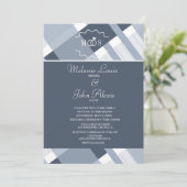 Dusty Blue Navy Pset White Ring Logo Wedding Kaart (Staand voorkant)