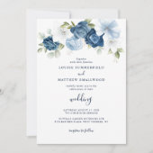 Dusty Blue Navy Script Floral Wedding Kaart (Voorkant)
