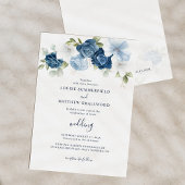 Dusty Blue Navy Script Floral Wedding Kaart