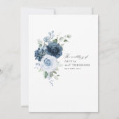 Dusty Blue Navy Watercolor Floral Elegant Wedding Kaart (Achterkant)