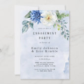 Dusty Blue Navy Waterverf Floral Engagement Party Kaart (Voorkant)