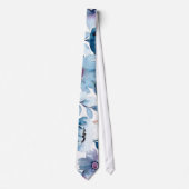 Dusty Blue & Navy Waterverf Floral Wedding Groom Stropdas (Voorkant)