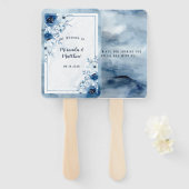 Dusty Blue & Navy Waterverf Floral Wedding Handwaaier (Voorkant en achterkant)