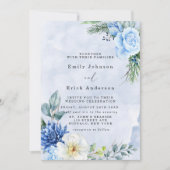 Dusty Blue Navy Waterverf Peonies Wedding Kaart (Voorkant)