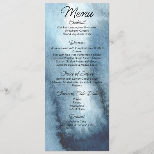 Dusty blue navy waterverf Wedding Menu (Voorkant)