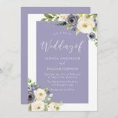 Dusty Blue Navy & White Flowers Wedding Invitation Kaart (Voorkant / Achterkant)