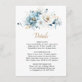 Dusty Blue Navy White Ivory Gold Floral Wedding Informatiekaartje (Voorkant)