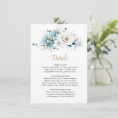 Dusty Blue Navy White Ivory Gold Floral Wedding Informatiekaartje (Staand voorkant)