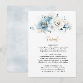 Dusty Blue Navy White Ivory Gold Floral Wedding Informatiekaartje