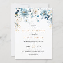 Dusty Blue Navy White Ivory Gold Floral Wedding