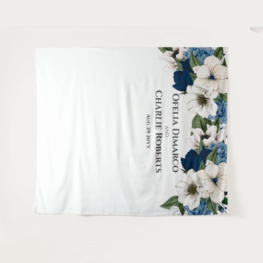 Dusty Blue Navy White Waterverf Wall achtergrond Wandkleed (Voorkant (horizontaal))