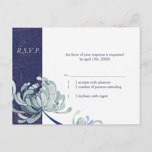 Dusty Blue, Navy & White Wedding RSVP Uitnodiging Briefkaart (Voorkant)