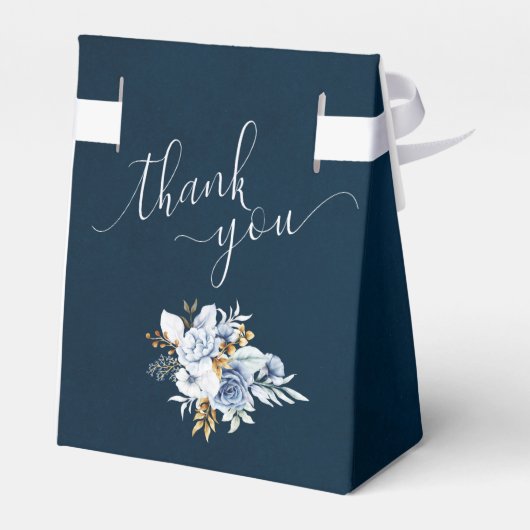 Dusty Blue Navy Wit Goud Bloemen Bruiloft Bedankdoosjes (Achterkant)
