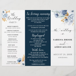 Dusty Blue Navy Wit Goud Bloemen Trouwprogramma
