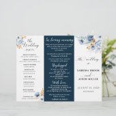 Dusty Blue Navy Wit Goud Bloemen Trouwprogramma (Staand voorkant)