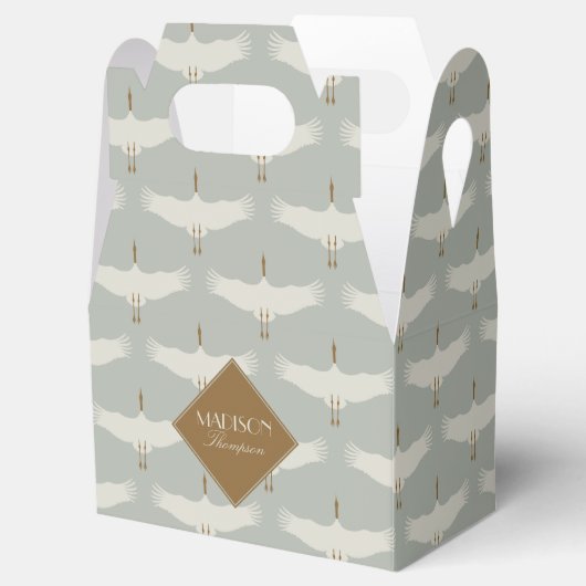 Dusty Blue Neutral Birds Cranes Art Deco Monogram Bedankdoosjes (Geopend)
