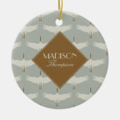 Dusty Blue Neutral Birds Cranes Art Deco Monogram Keramisch Ornament (Voorkant)