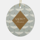 Dusty Blue Neutral Birds Cranes Art Deco Monogram Keramisch Ornament (Links)