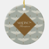 Dusty Blue Neutral Birds Cranes Art Deco Monogram Keramisch Ornament (Achterkant)