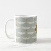 Dusty Blue Neutral Birds Cranes Art Deco Monogram Koffiemok (Links)
