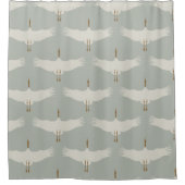 Dusty Blue Neutral Birds Cranes Art Deco Patroon Douchegordijn (Voorkant)