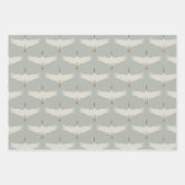 Dusty Blue Neutral Birds Cranes Art Deco Patroon Inpakpapier Vel (Voorkant 2)