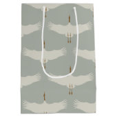 Dusty Blue Neutral Birds Cranes Art Deco Patroon Medium Cadeauzakje (Achterkant)