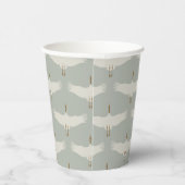 Dusty Blue Neutral Birds Cranes Art Deco Patroon Papieren Bekers (Rechts)