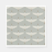 Dusty Blue Neutral Birds Cranes Art Deco Patroon Servet (Voorkant)