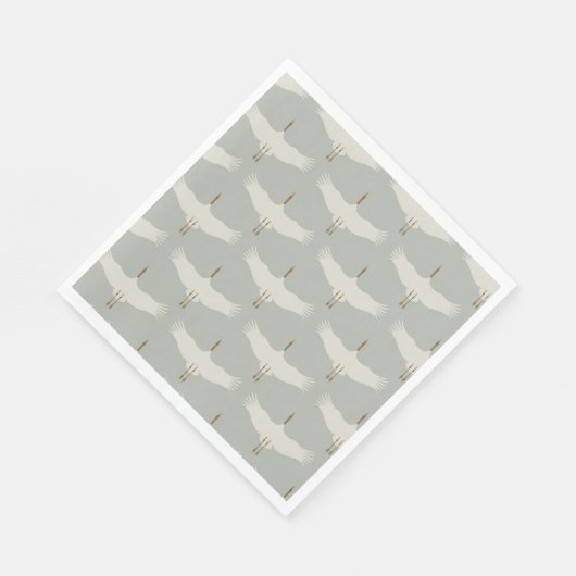 Dusty Blue Neutral Birds Cranes Art Deco Patroon Servet (Hoek)