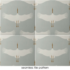 Dusty Blue Neutral Birds Cranes Art Deco Patroon Tegeltje