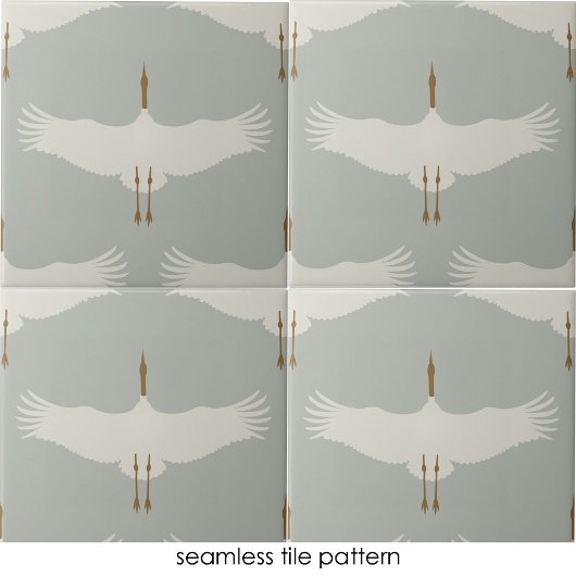 Dusty Blue Neutral Birds Cranes Art Deco Patroon Tegeltje