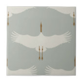 Dusty Blue Neutral Birds Cranes Art Deco Patroon Tegeltje (Voorkant)