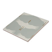 Dusty Blue Neutral Birds Cranes Art Deco Patroon Tegeltje (Zijkant)