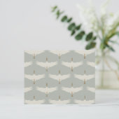 Dusty Blue Neutral Birds Zwanen Art Deco Monogram Feestdagenkaart (Staand voorkant)