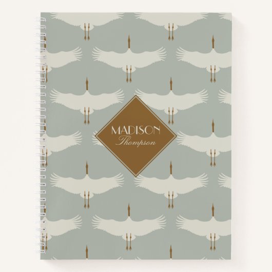 Dusty Blue Neutral Birds Zwanen Art Deco Monogram Notitieboek (Voorkant)