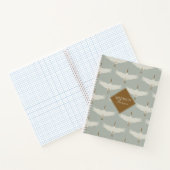 Dusty Blue Neutral Birds Zwanen Art Deco Monogram Notitieboek (Binnen)