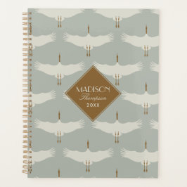 Dusty Blue Neutral Birds Zwanen Art Deco Monogram Planner