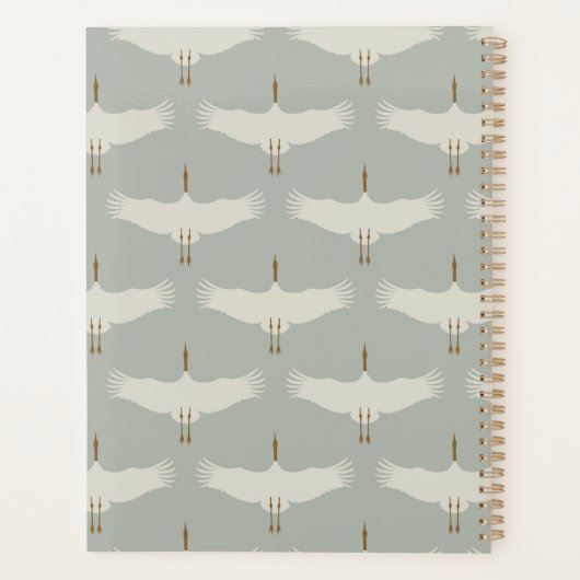 Dusty Blue Neutral Birds Zwanen Art Deco Monogram Planner (Achterkant)