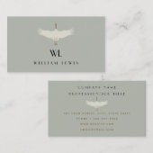 Dusty Blue Neutral Birds Zwanen Art Deco Monogram Visitekaartje (Voorkant / Achterkant)