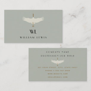 Dusty Blue Neutral Birds Zwanen Art Deco Monogram Visitekaartje