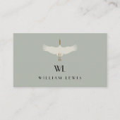 Dusty Blue Neutral Birds Zwanen Art Deco Monogram Visitekaartje (Voorkant)