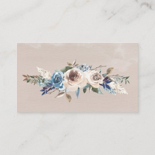 Dusty Blue Neutral Floral Wedding Details Kaart (Achterkant)